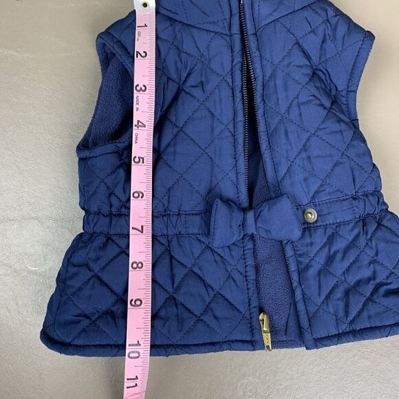 Old Navy Quilted Vest Blue Zip Gold Bow Equestrian Fall Puffer Girls 3-6 Months - Picture 10 of 11